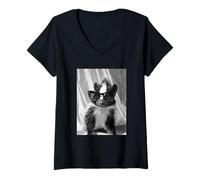 Mujer Lindo zorrillo con Gafas de Sol Cool Forest Animal Photo Booth Camiseta Cuello V