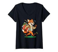 Mujer Lindo Zorro de Dibujos Animados de Regreso a la Escuela Vida Camiseta Cuello V