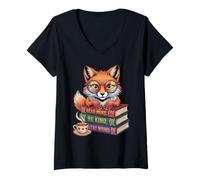 Mujer Lindo Zorro Nerd Leer Libros Be Kind Stay Weird Book Club Camiseta Cuello V