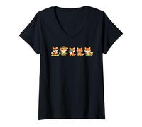 Mujer Lindo Zorros en una Fila Escuadrón Divertido Verano Vacaciones Vibes Camiseta Cuello V