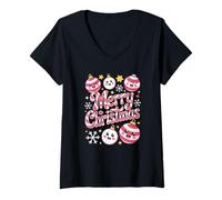 Mujer Lindos Adornos de Navidad Feliz Navidad Camiseta Cuello V