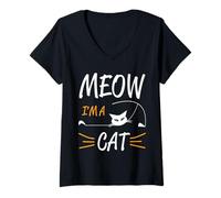 Mujer Lindos amantes de los gatos de Halloween, divertido maullido, soy una mamá gato papá Camiseta Cuello V