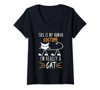 Mujer Lindos amantes de los gatos de Halloween: es divertido, soy realmente una mamá y un papá de gatos Camiseta Cuello V