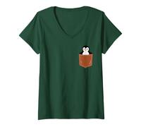Mujer Lindos Amantes del diseño de pingüinos, Divertido pingüino en Bolsillo Camiseta Cuello V