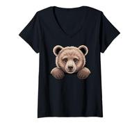 Mujer Lindos Animales de Bolsillo con Forma de Cachorro de Oso Que se asoman Camiseta Cuello V