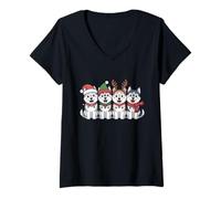 Mujer Lindos Cachorros de Navidad Husky Camiseta Cuello V