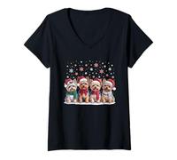 Mujer Lindos Cachorros navideños de Invierno para Perros Camiseta Cuello V