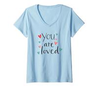 Mujer Lindos corazones de pasta dibujados a mano You Are Loved Camiseta Cuello V