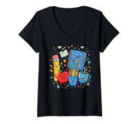Mujer Lindos diseños de Aprendizaje de Suministros Escolares Felices Camiseta Cuello V