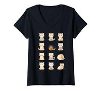 Mujer Lindos Gatos meditadores Kawaii Zen Feline Design Camiseta Cuello V