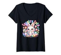 Mujer Lindos Huevos de Pascua de Conejo de Pascua para Eggstra Cute Easter Girl Camiseta Cuello V