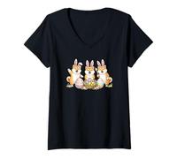Mujer Lindos Huevos de Pascua Shiba Inu con Orejas de Conejo Kawaii Bailando Camiseta Cuello V