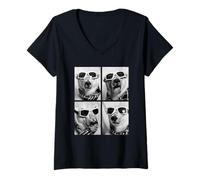 Mujer Lindos Osos Polares con Gafas de Nieve Divertidos Animales de Invierno Camiseta Cuello V
