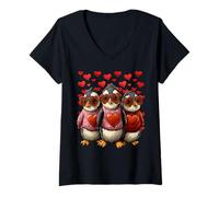 Mujer Lindos pingüinos con corazón Gafas de Sol día de San Valentín Corazones Camiseta Cuello V