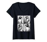 Mujer Lindos pingüinos con Gafas de Nieve Divertidos Animales Marinos Invierno Camiseta Cuello V