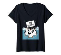 Mujer Lindos pingüinos protestan sin carteles de tarifas Camiseta Cuello V
