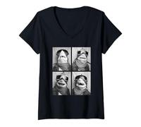 Mujer Lindos Tiburones con Gafas de Nieve Divertidos Animales Marinos Invierno Camiseta Cuello V