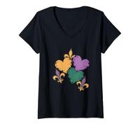 Mujer Lindos Trajes de Mardi Gras con Corazones para Mujeres y niñas pequeñas Camiseta Cuello V