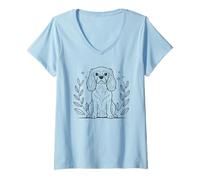 Mujer Line Art Cavalier King Charles Spaniel Minimalist Camiseta Cuello V
