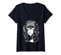 Mujer Line Art Fox Boho Foxes Camiseta Cuello V