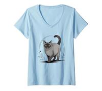 Mujer Line Art Havana Brown Cat Minimalist Camiseta Cuello V