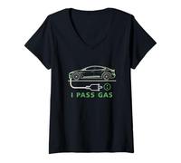 Mujer Line Art I Pass Gas Electric Car I Love Evs Vehículo eléctrico Camiseta Cuello V