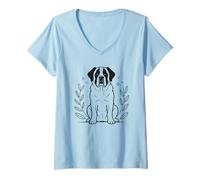 Mujer Line Art Saint Bernard Minimalist Camiseta Cuello V