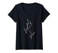 Mujer Línea Art Aesthetic Oneline Cara One-Line Flores Floral Camiseta Cuello V