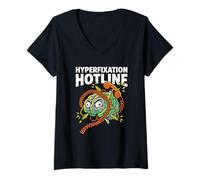 Mujer Línea Directa de hiperfijación Humor TDAH Awarenes Salud Mental Broma Camiseta Cuello V