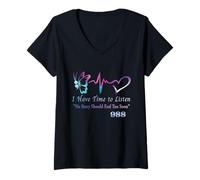 Mujer Línea Directa de prevención del Suicidio de latidos del corazón de Mariposa y Coma 988 Camiseta Cuello V