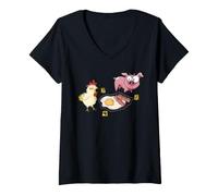 Mujer Línea Policial No Cruzar Cerdo Y Pollo Comida Divertida Camiseta Cuello V