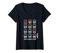 Mujer Líneas de Tren del Metro de Tokio Kanji Marunouchi Ginza Hibiya Oedo Camiseta Cuello V