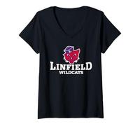 Mujer Linfield University Wildcats Mack Mascot Stacked Camiseta Cuello V