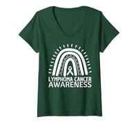 Mujer Linfoma Cancer Awareness Month Rainbow Ribbon Lime Green Camiseta Cuello V