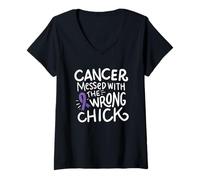 Mujer Linfoma de Hodgkin Cáncer Superviviente Combatiente Quimioterapia Violeta Cinta Camiseta Cuello V