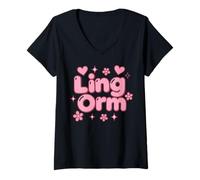 Mujer LingOrm Bubble Letter Cute Kawaii Tipografía Estética Camiseta Cuello V