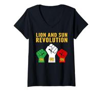 Mujer Lion and Sun Revolution Persa Heritage Puños Elevados Protes Camiseta Cuello V