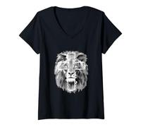 Mujer Lion of Judah and Jesus Prayer Christian T-Shirt Camiseta Cuello V