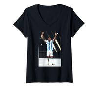 Mujer Lionel Messi Argentina 2022 Ganadores de la Copa Mundial de Catar Fútbol Camiseta Cuello V