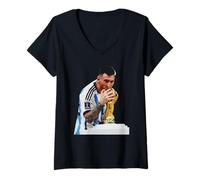 Mujer Lionel Messi Argentina GANA la Copa Mundial de Fútbol de Catar 2022 Camiseta Cuello V