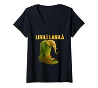 Mujer Lirili Larila Meme Italiano Brainrot Extraño Absurda Camiseta Cuello V