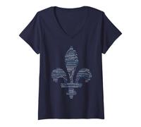 Mujer Lista de ciudades de Quebec Canadá French Canadian Fleur Lis Lys Camiseta Cuello V