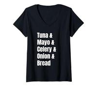 Mujer Lista de Ingredientes de sándwich de Ensalada de atún Receta Divertida Camiseta Cuello V