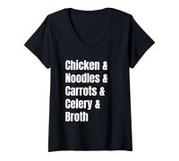 Mujer Lista de Ingredientes de Sopa de Fideos con Pollo Receta Divertida Camiseta Cuello V