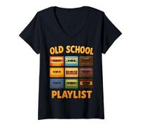 Mujer Lista de reproducción de la vieja escuela casetes clásicos ilustración retro Camiseta Cuello V