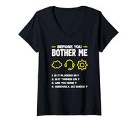 Mujer Lista de verificación de Soporte técnico de Before You Bother Me Divertida Camiseta Cuello V