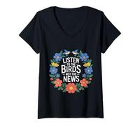 Mujer Listen To The Birds Not The News Bird Watching Peace - Camiseta Cuello V