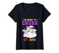 Mujer Listo para Aplastar a una Chica unicornia de 1er Grado Camiseta Cuello V