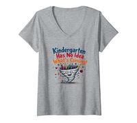 Mujer Listo para Aplastar el jardín de Infantes - ¡No Hay Idea de lo Que Viene! Camiseta Cuello V, Gris Jaspeado, XL