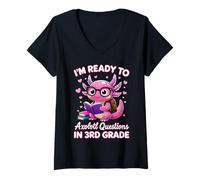 Mujer Listo para el Tercer Grado Axolotl Primer día de Escuela Camiseta Cuello V